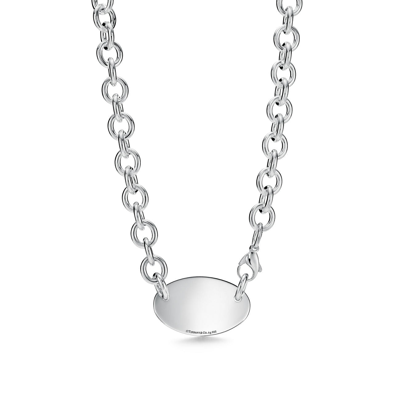Collier Plaque ovale en argent 925 millièmes, 39,4 cm