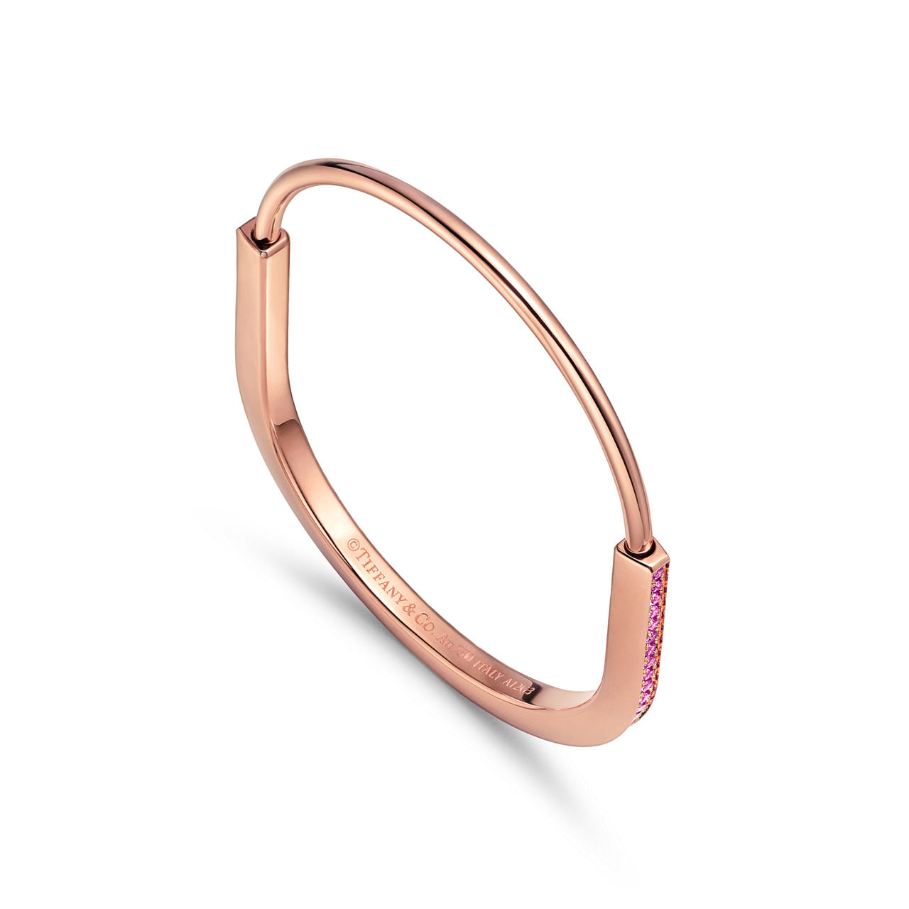 Bracelet jonc étroit en or rose 18 carats et saphirs roses