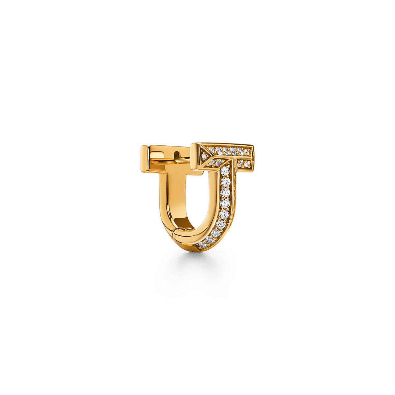 Boucles d’oreilles huggies T1 avec pavé de diamants en demi-cercle en or jaune 18 carats
