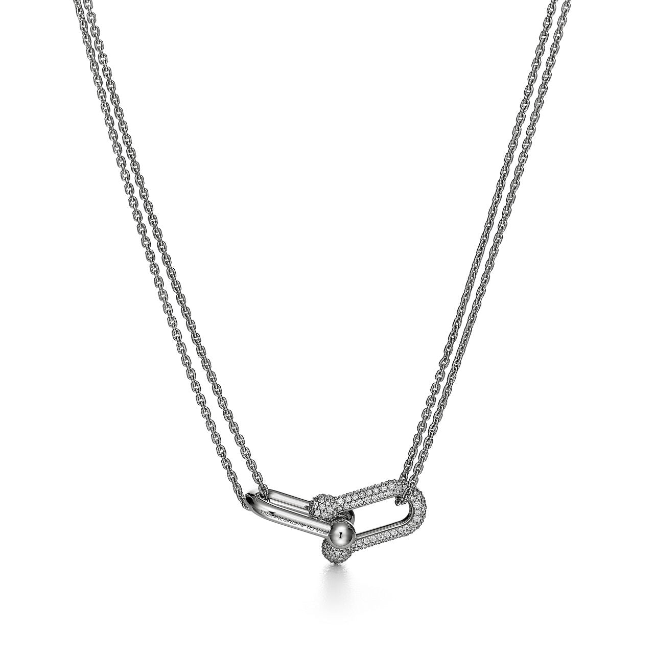 Pendentif à maillons doubles taille Large en or blanc 18 carats et pavé de diamants
