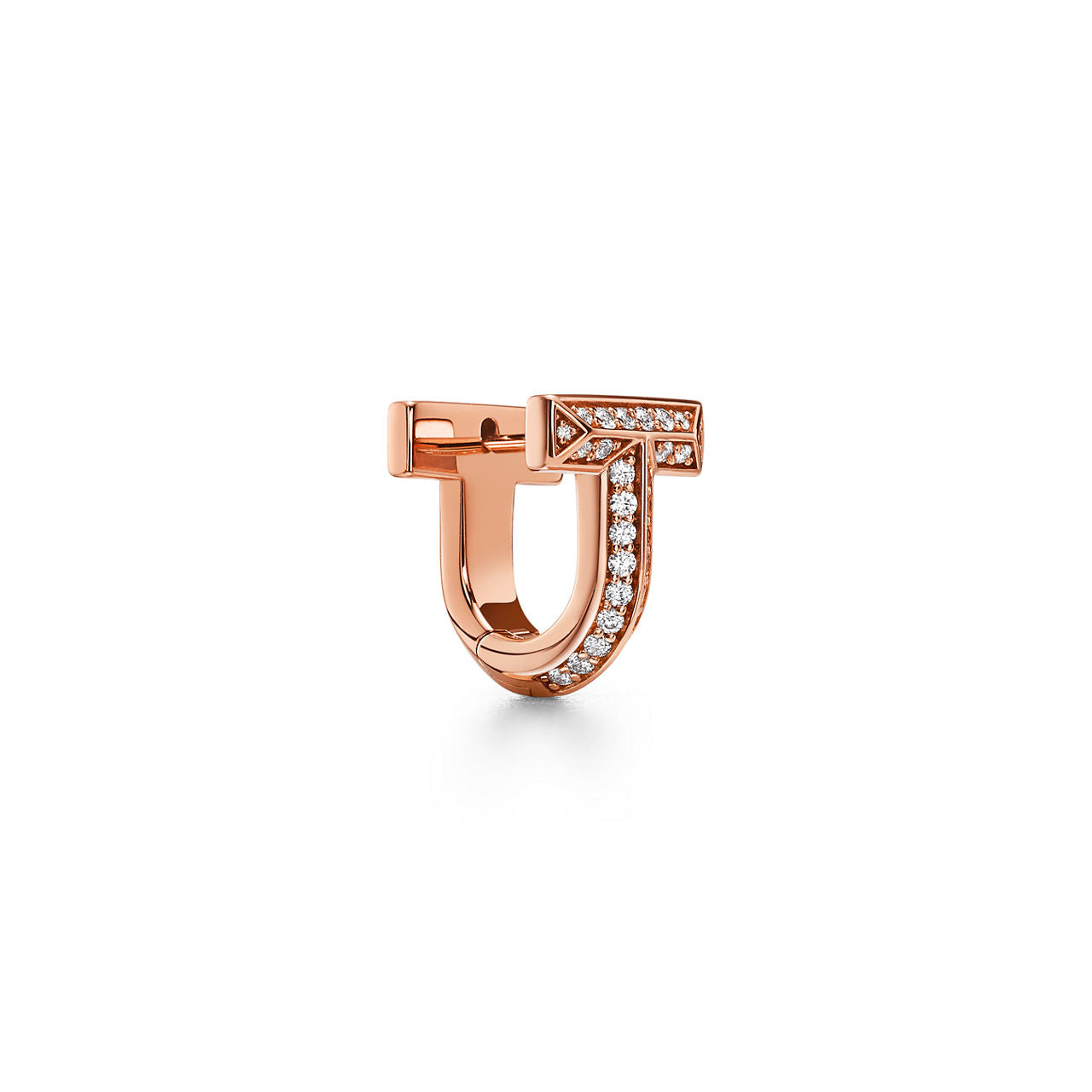 Boucles d’oreilles huggies T1 avec pavé de diamants en demi-cercle en or rose
