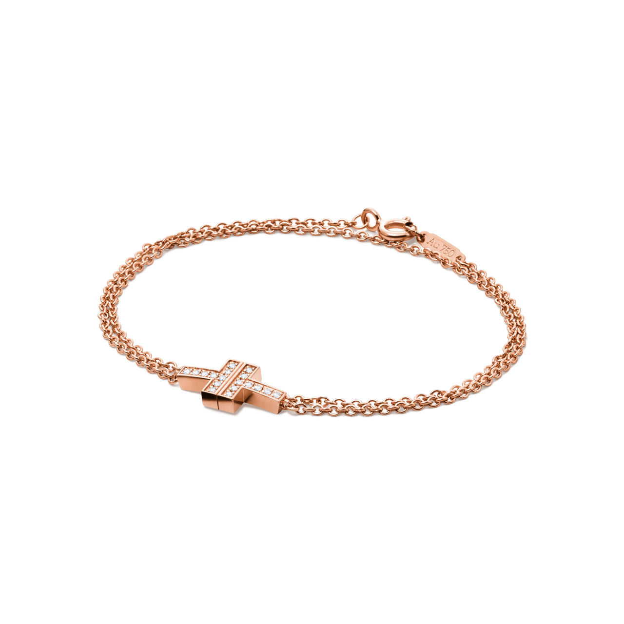 Bracelet double chaîne en diamants en or rose