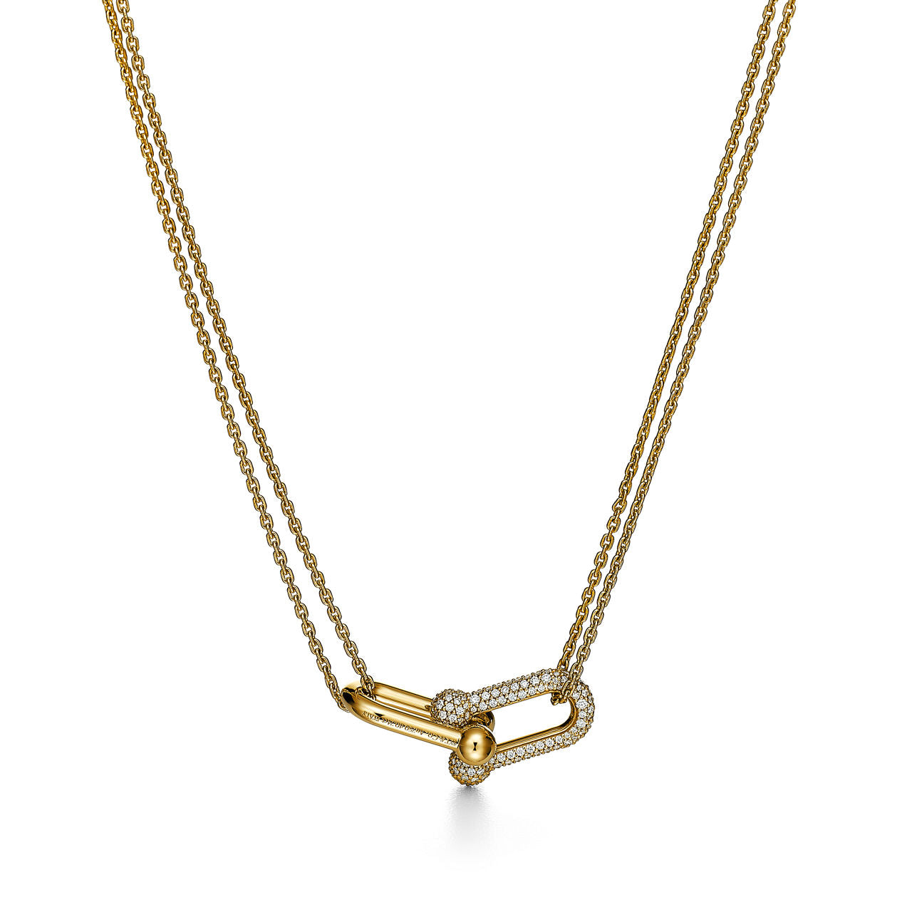 Pendentif à maillons doubles taille Large en or jaune 18 carats et pavé de diamants