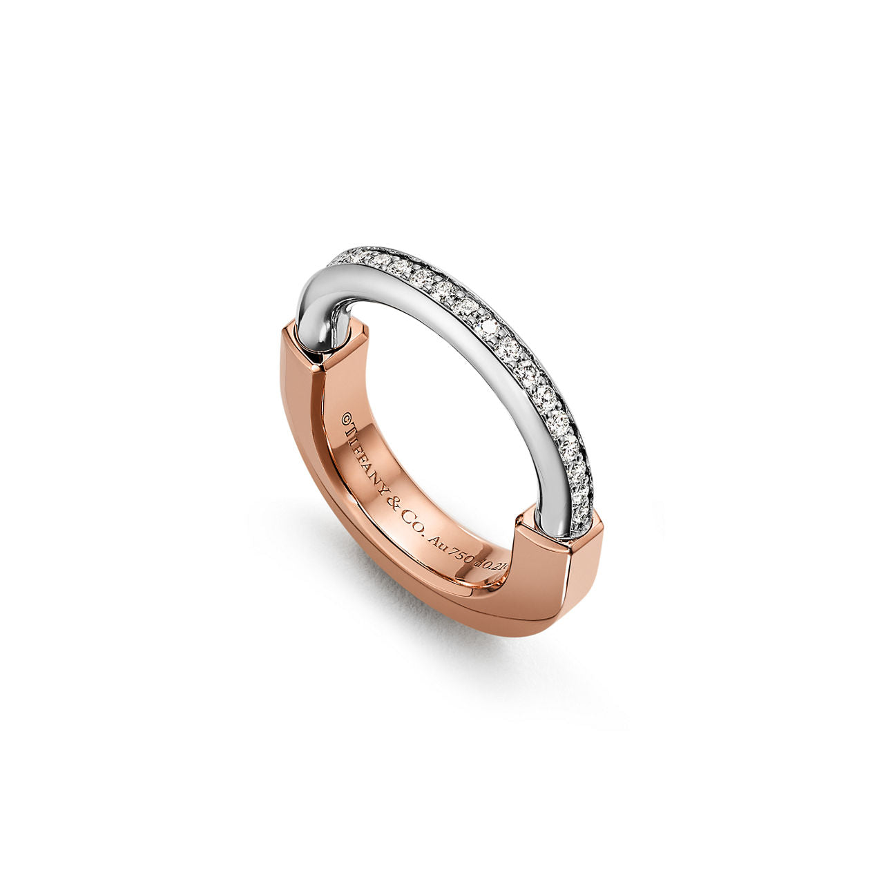 Tiffany Lock Bague en or 18 carats rose et blanc avec diamants