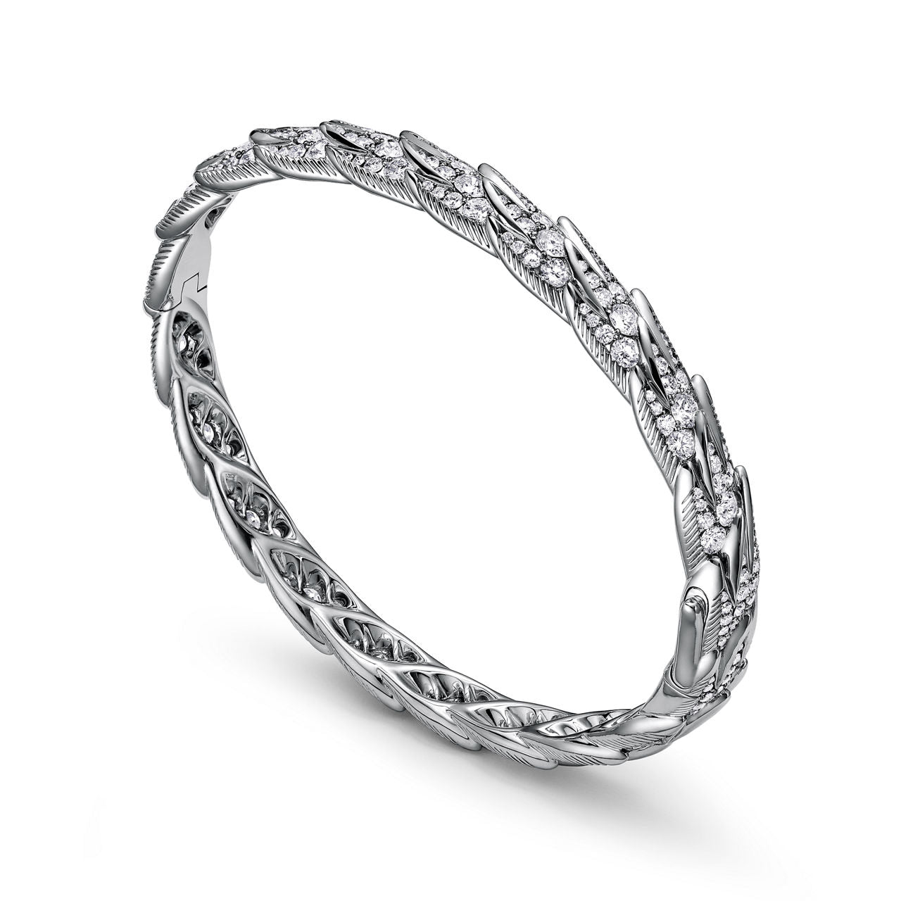 Bracelet jonc Wings Large en platine et diamants