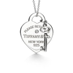 Collier Plaque Cœur et Clé argent 925 millièmes et diamant. Medium