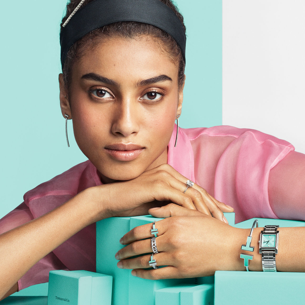 Tiffany T Bague Wire turquoise et diamants en or blanc 18 carats