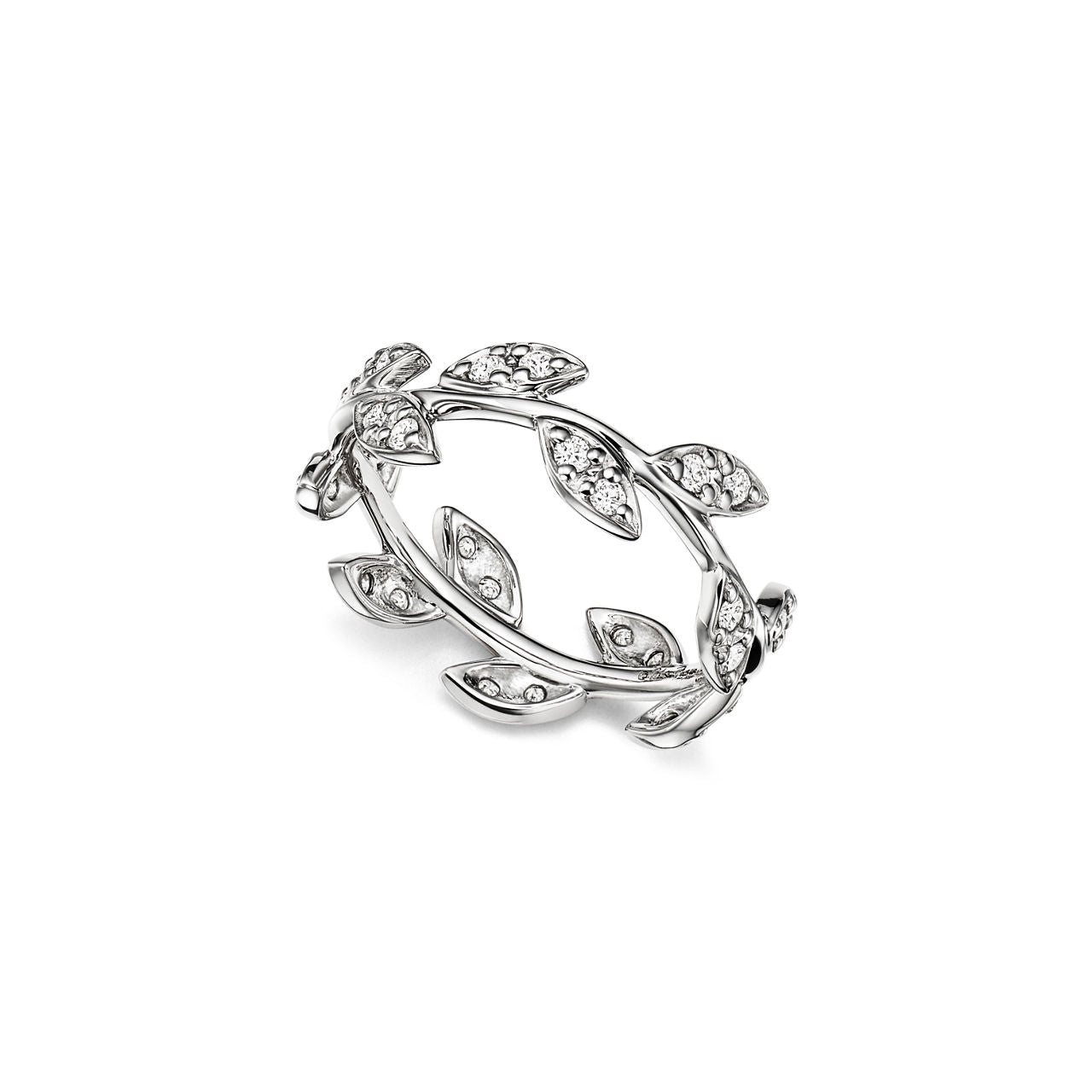Paloma Picasso® Bague Olive Leaf en or blanc 18 carats et diamants. Étroite.