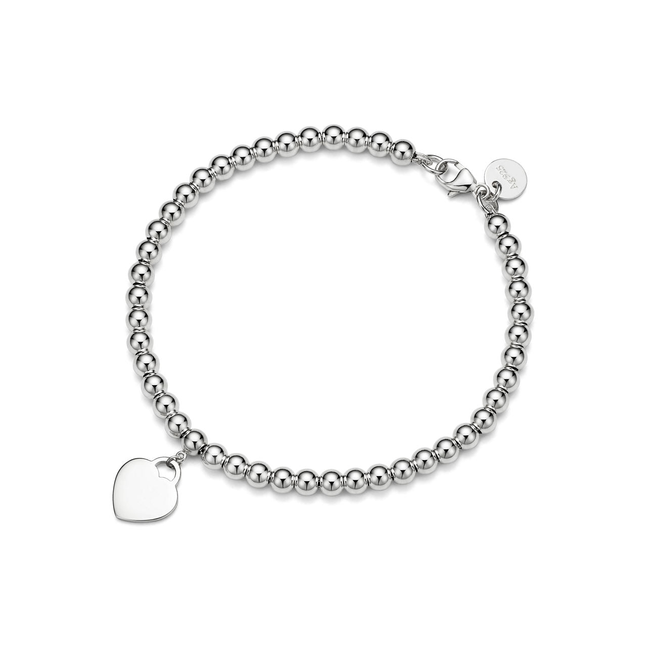 Bracelet de perles Plaque Cœur en argent 925 millièmes et diamant, 4 mm