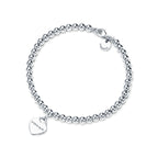 Bracelet de perles Plaque Cœur en argent 925 millièmes