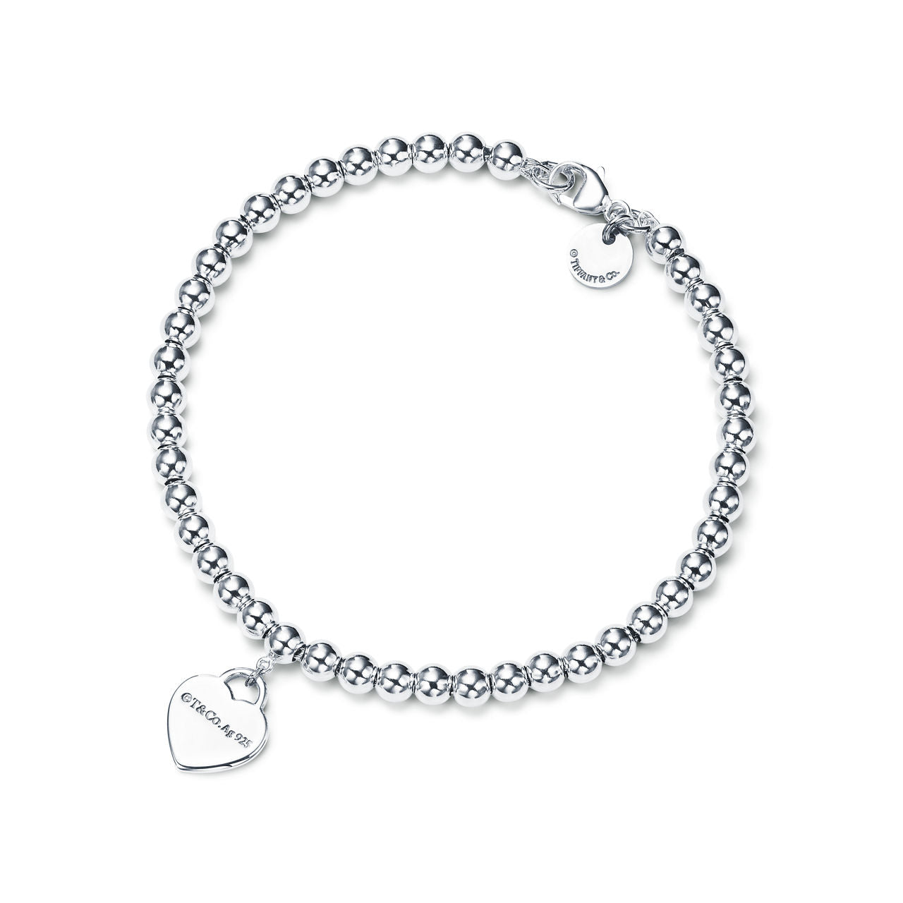 Bracelet de perles Plaque Cœur en argent 925 millièmes