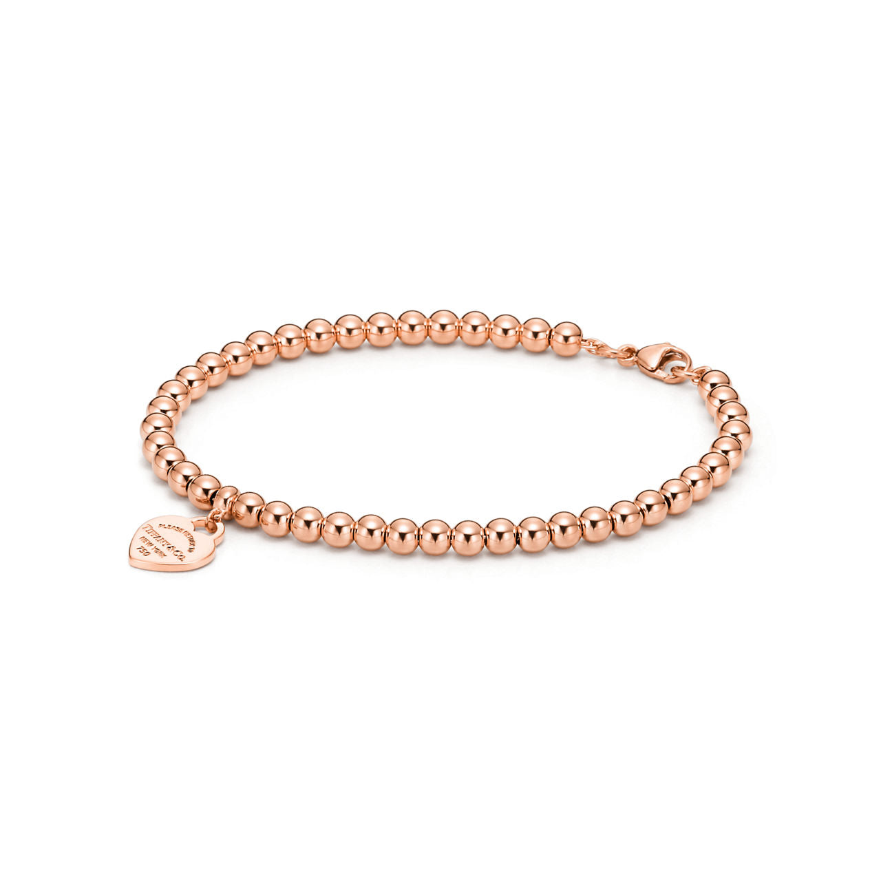 Bracelet de perles Plaque Cœur en or rose 18 carats. 4 mm.