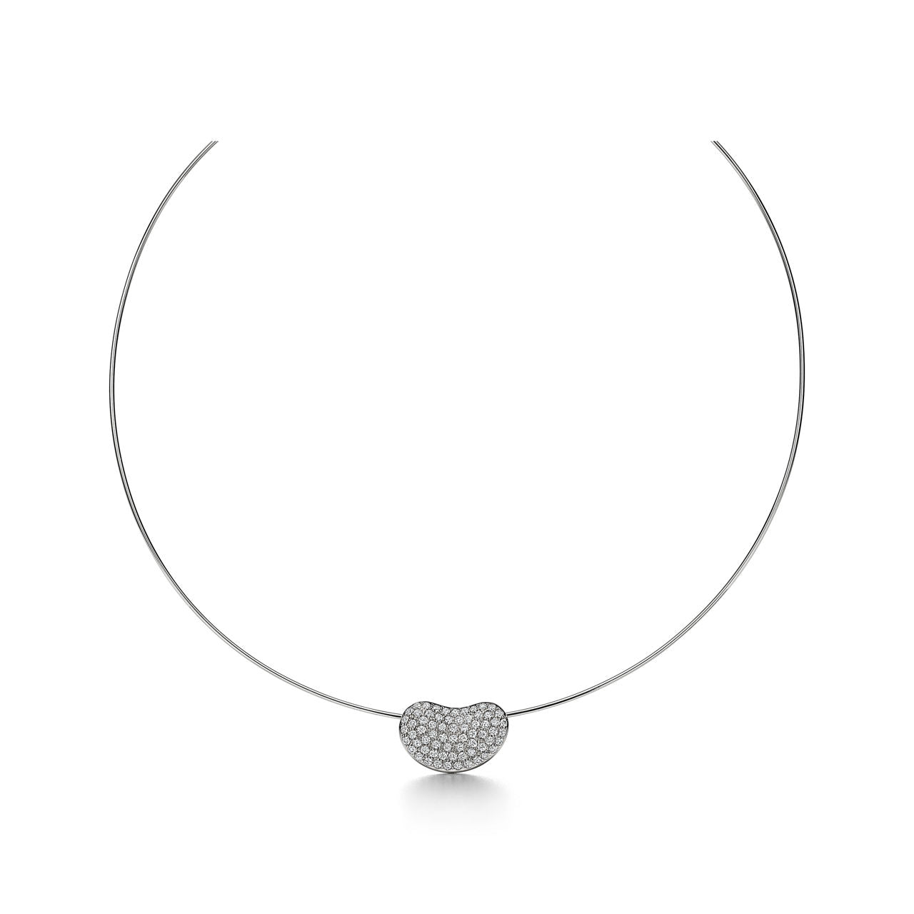 Collier Wire Bean en platine 950 millièmes et pavé de diamants. 20 mm.