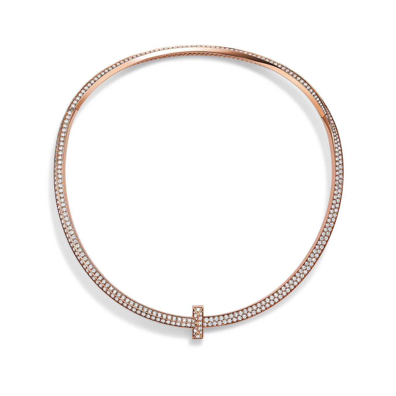 Collier T1 pavé de diamants en or rose