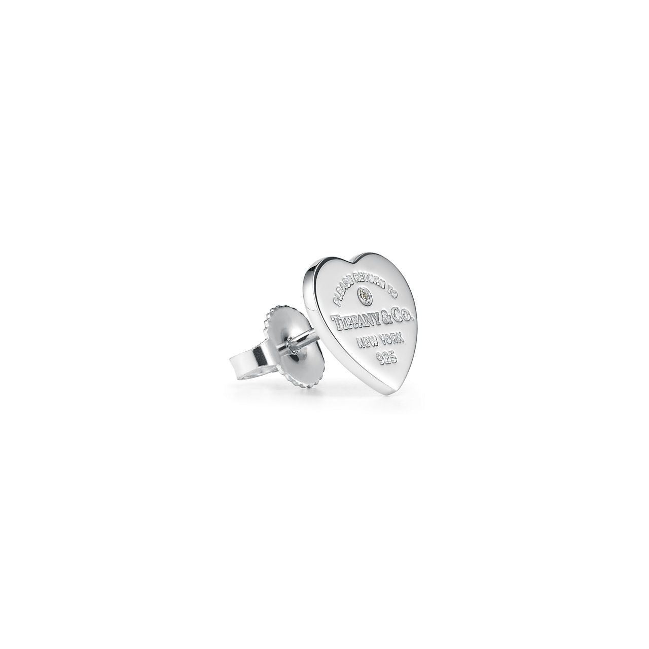Boucles d’oreilles Plaque Cœur en argent 925 millièmes et diamant. Mini