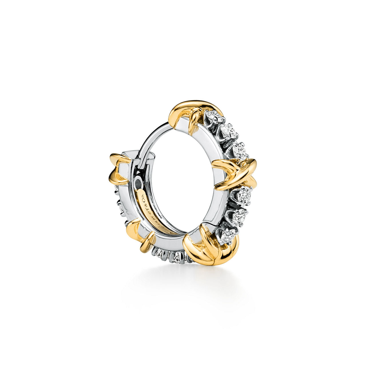 Boucles d’oreilles en platine, or jaune et diamants, style étroit