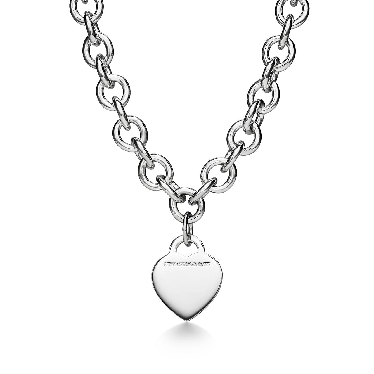 Collier Plaque Cœur en argent 925 millièmes et diamant. Medium