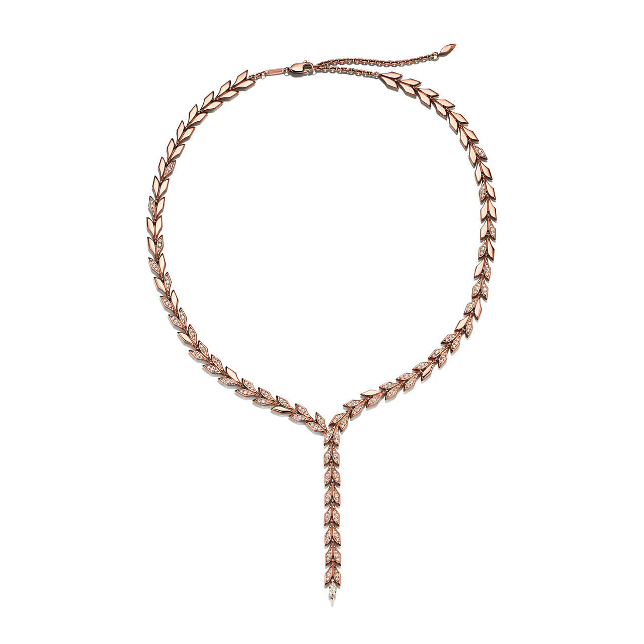 Collier goutte d’eau motif vigne en or rose 18 carats et diamants