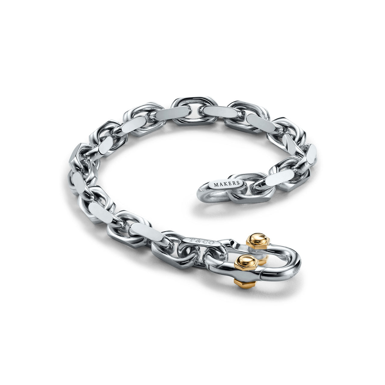 Bracelet à large chaîne Makers en argent 925 mil. et or 18 cts