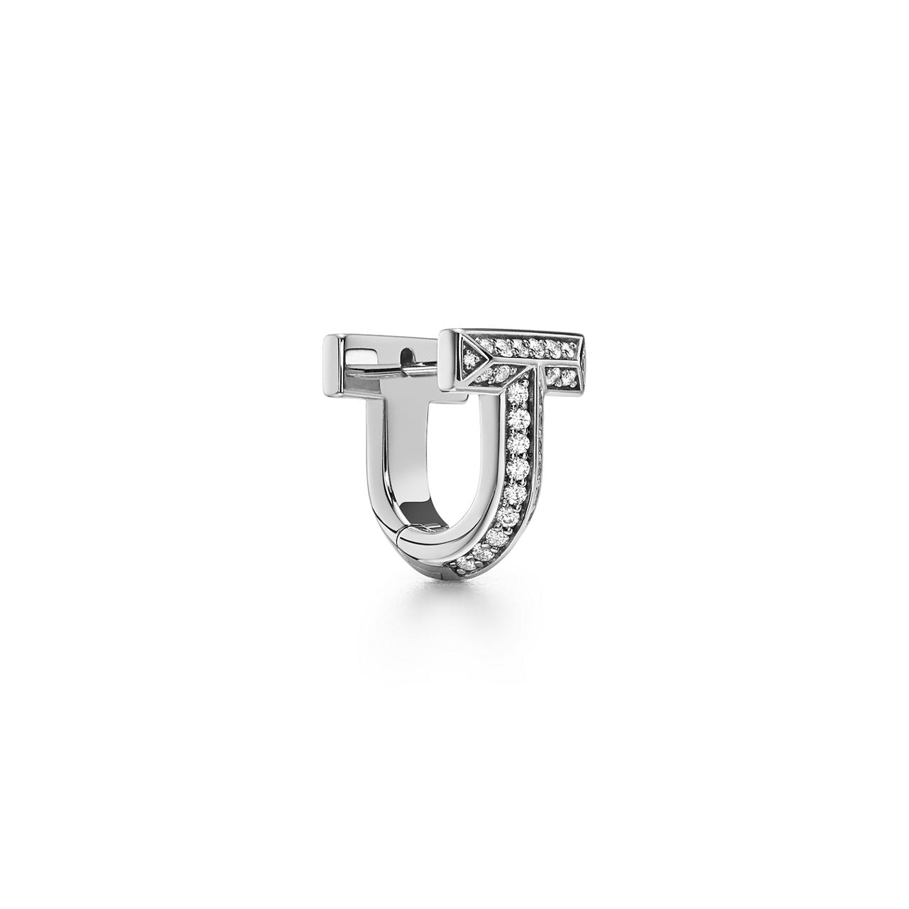 Boucles d’oreilles huggies T1 avec pavé de diamants en demi-cercle en or blanc 18 carats