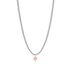 Collier de perles Plaque Cœur en argent 925 millièmes et or rose 18 carats. Mini.