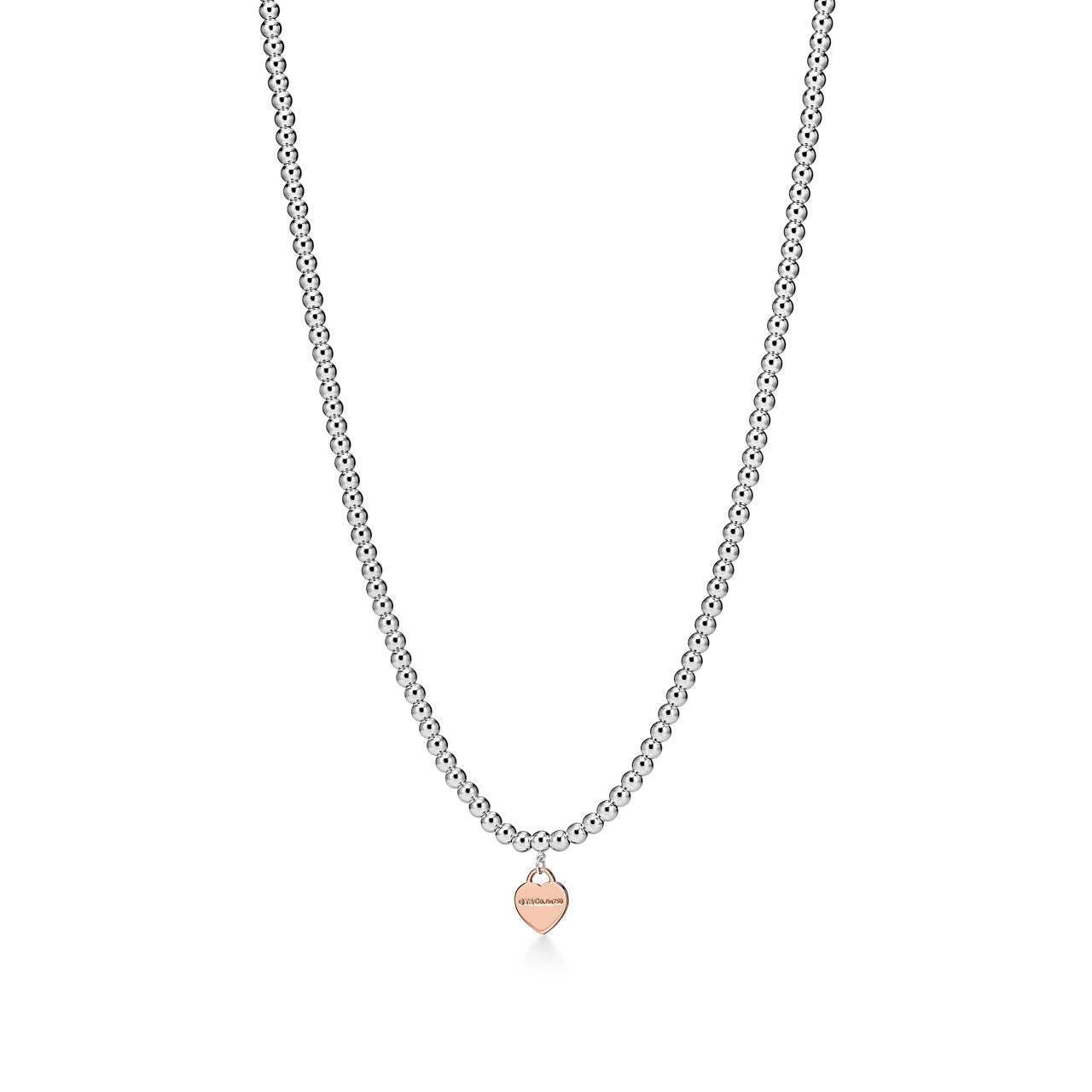 Collier de perles Plaque Cœur en argent 925 millièmes et or rose 18 carats. Mini.