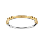 Bracelet jonc étroit en or jaune et blanc 18 carats et pavé de diamants demi-cercle