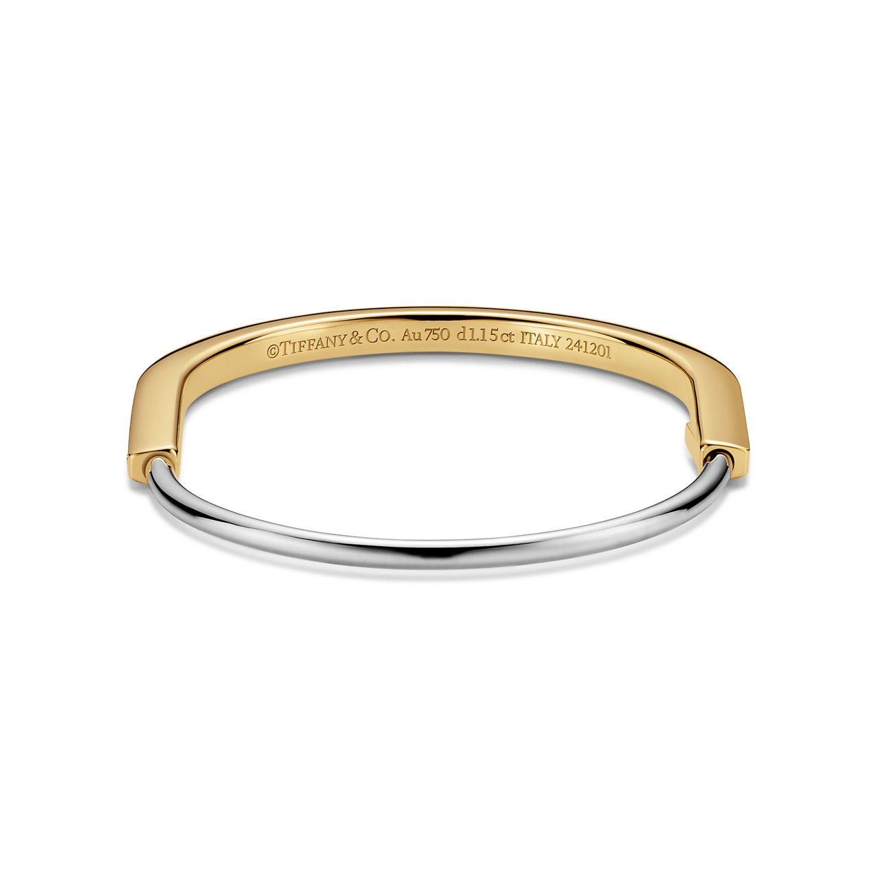 Bracelet jonc étroit en or jaune et blanc 18 carats et pavé de diamants demi-cercle