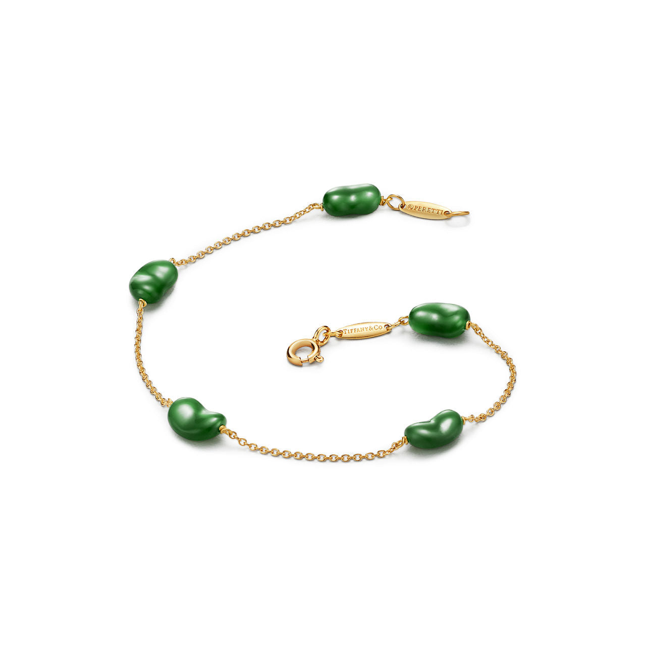 Bracelet Bean design en or jaune et jade néphrite vert