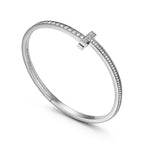 Bracelet jonc étroit à charnière T1 serti de diamants en pavé en or blanc 18 carats
