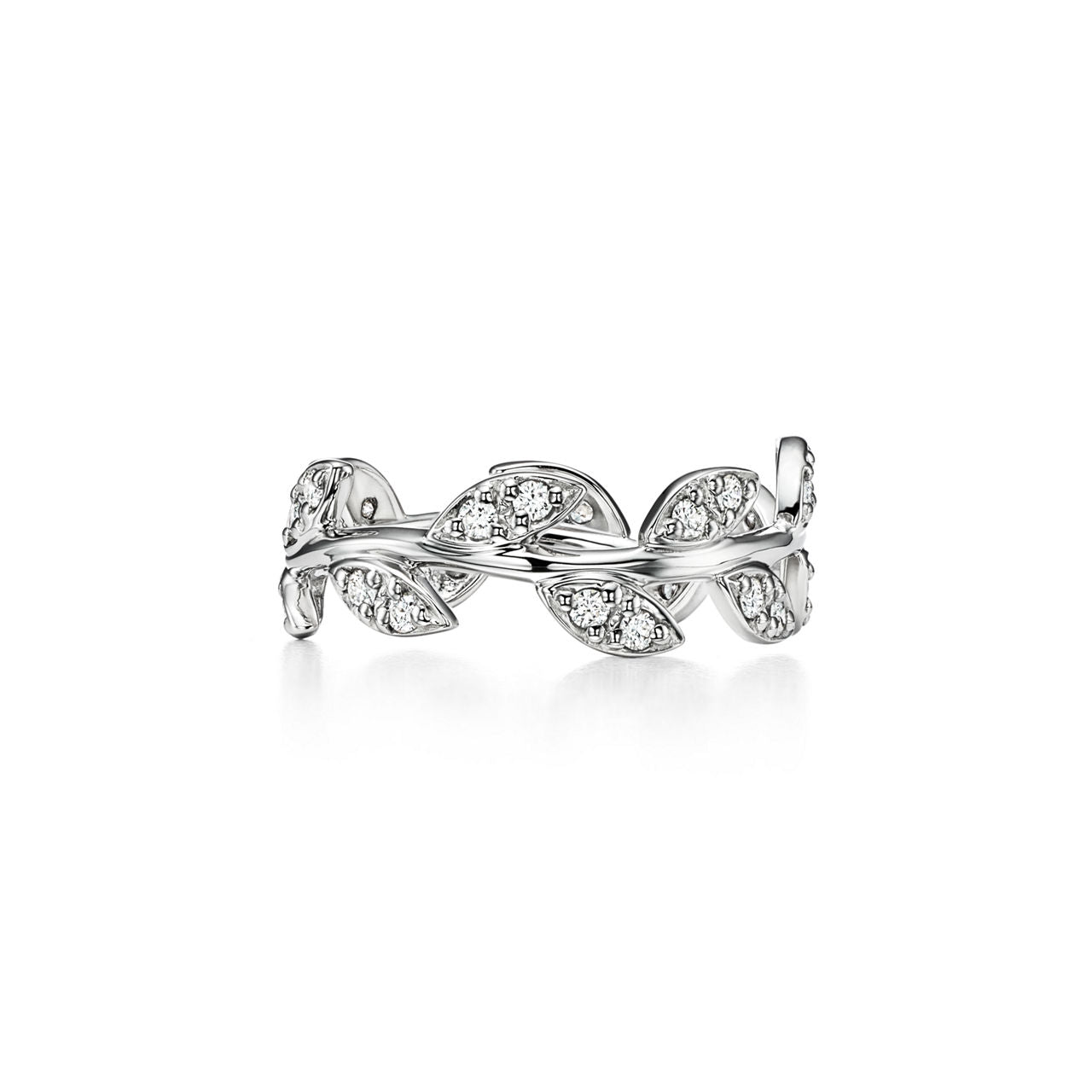 Paloma Picasso® Bague Olive Leaf en or blanc 18 carats et diamants. Étroite.