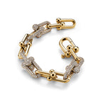 Bracelet à maillons larges en or jaune 18 carats et pavé de diamants