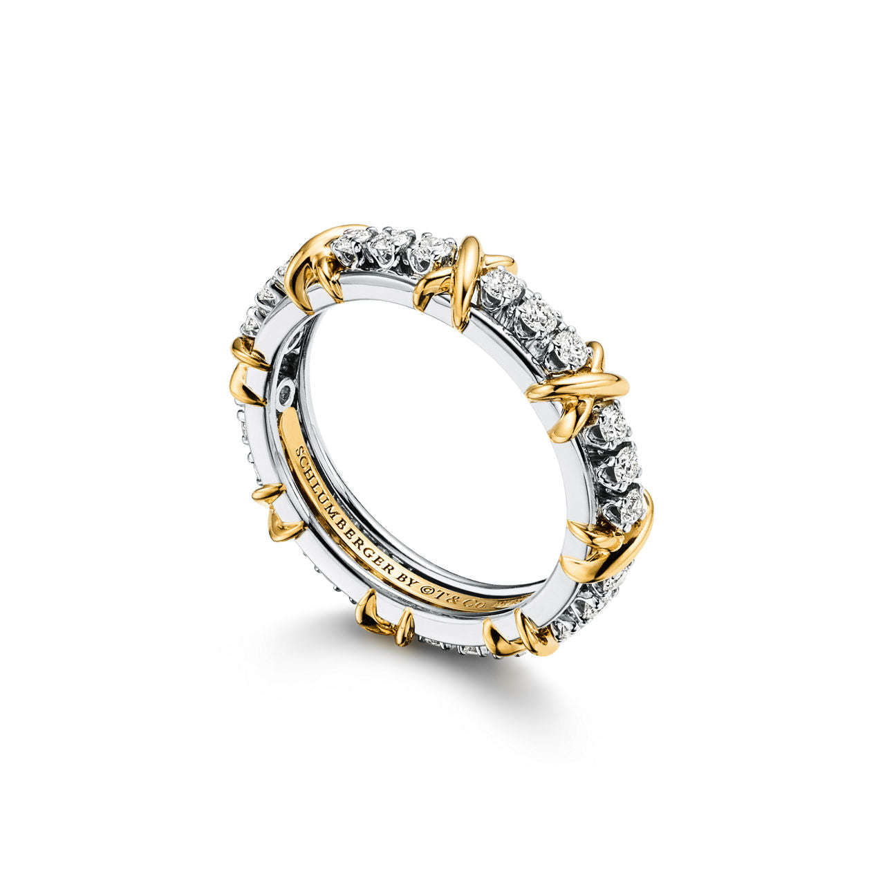 Sixteen Stone par Tiffany Bague en platine, or jaune et diamants, style étroit