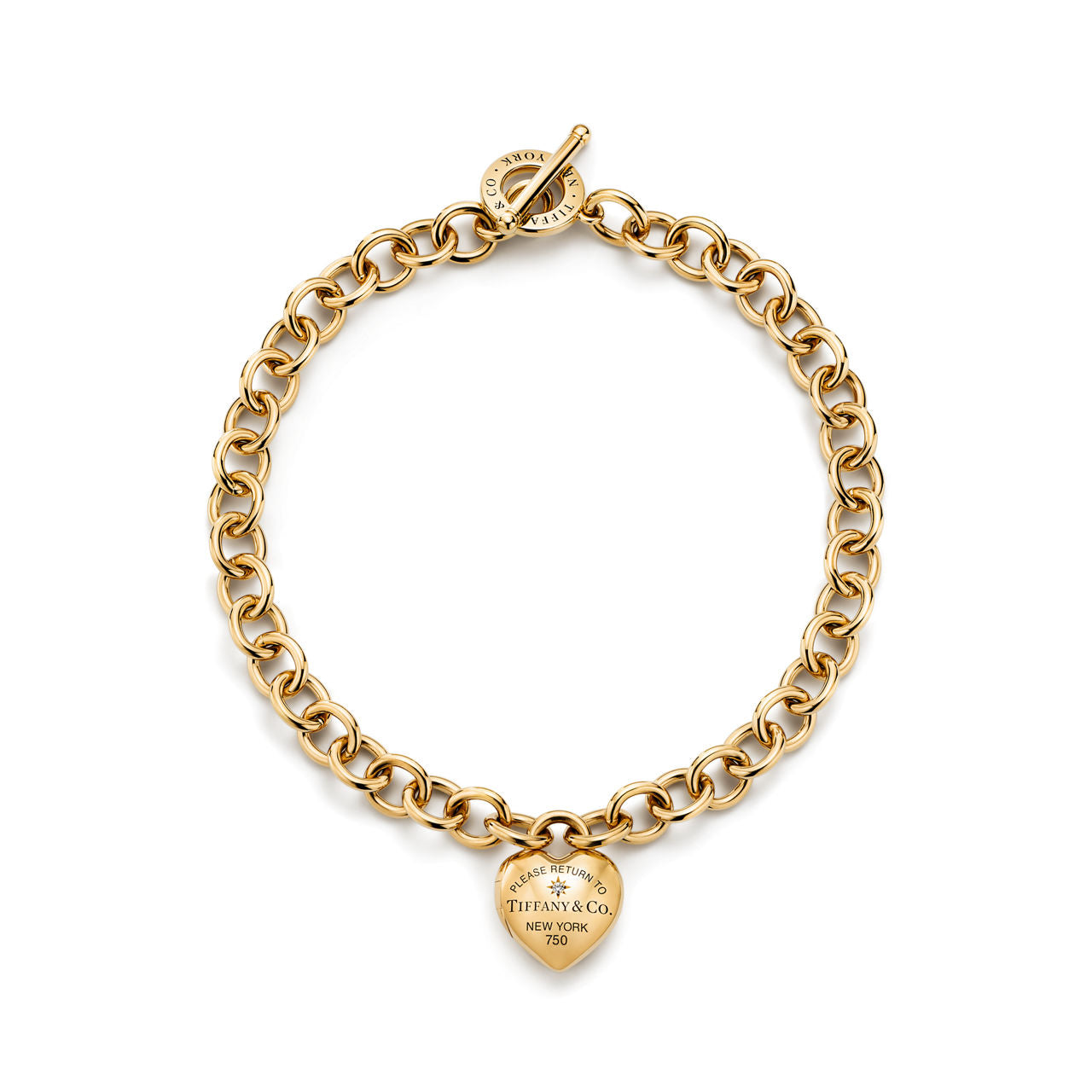 Collier Cœur Plein avec fermoir à bascule en or jaune avec diamants