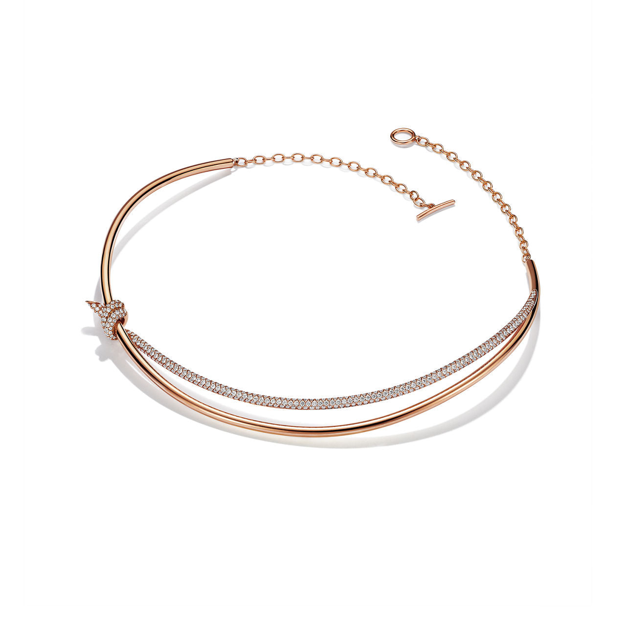 Collier double rang en or rose 18 carats et diamants