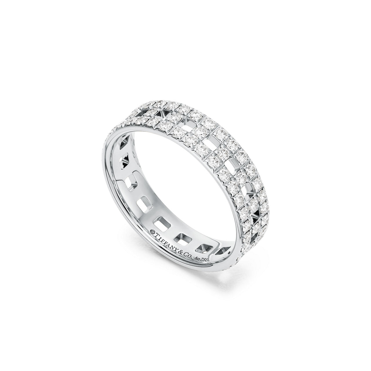 Tiffany T Bague True large en or blanc 18 carats et pavé de diamants