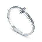 Bracelet jonc à charnière large T1 orné de diamants en or blanc 18 carats