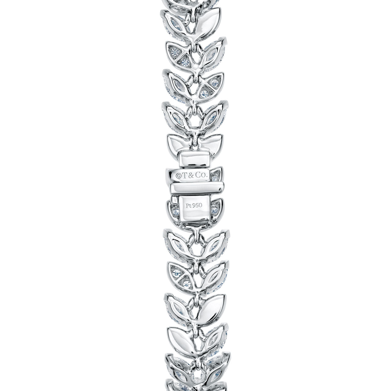 Bracelet motif vigne en platine 950 millièmes et diamants