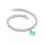 Bracelet de perles Plaque Cœur Tiffany Blue® en argent 925 millièmes. 4 mm.