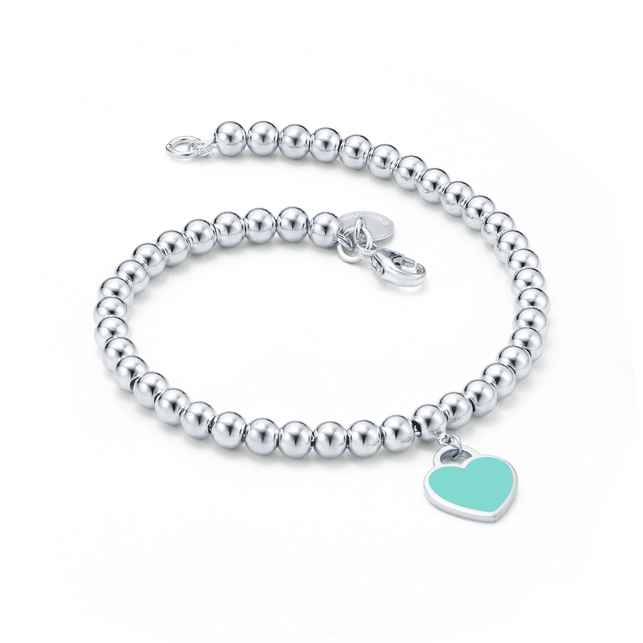 Bracelet de perles Plaque Cœur Tiffany Blue® en argent 925 millièmes. 4 mm.
