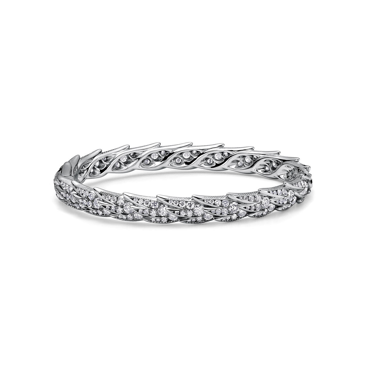 Bracelet jonc Wings Large en platine et diamants