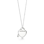 Collier Plaque Cœur et Clé argent 925 millièmes et diamant. Medium