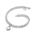 Bracelet de perles Plaque Cœur en argent 925 millièmes