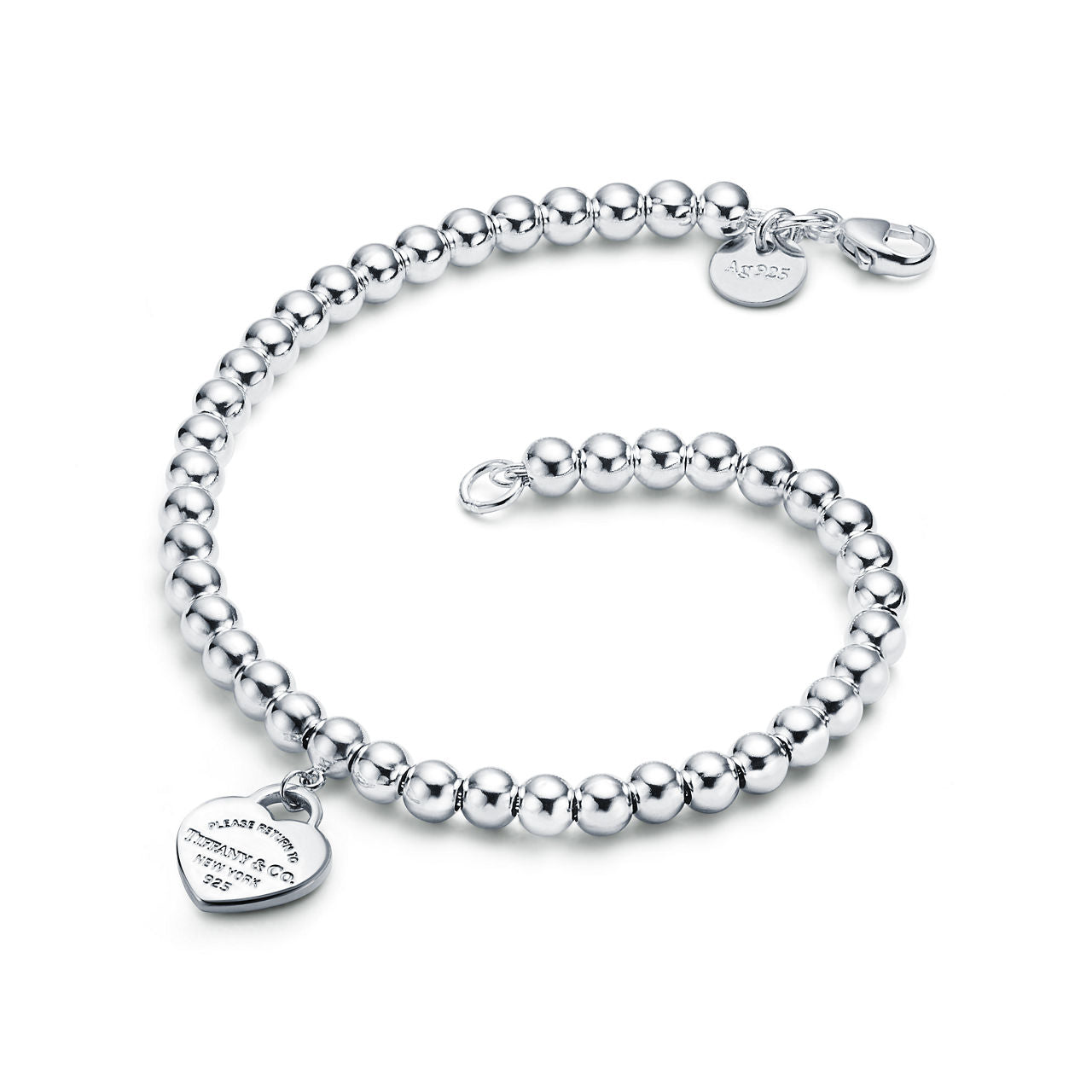 Bracelet de perles Plaque Cœur en argent 925 millièmes