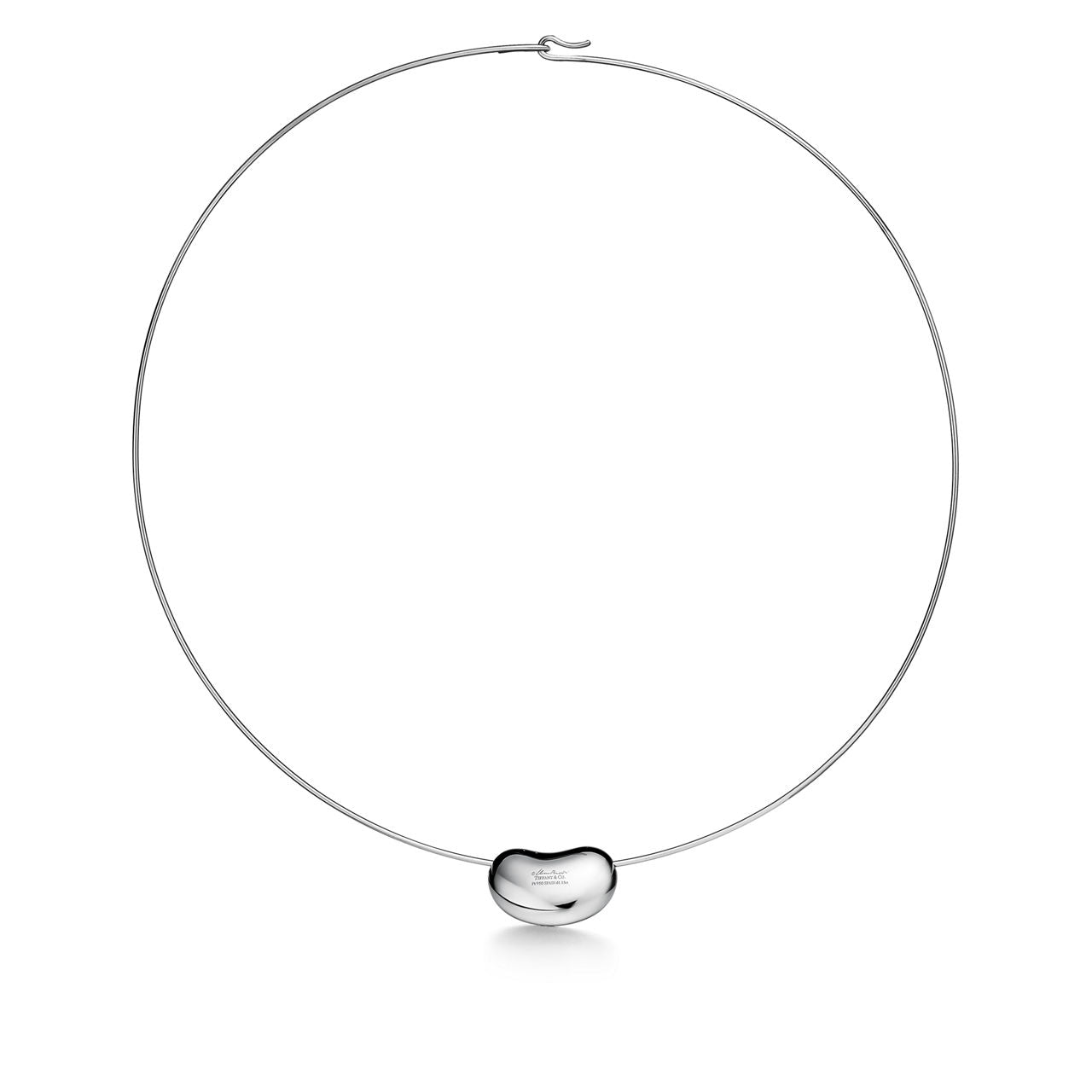 Collier Wire Bean en platine 950 millièmes et pavé de diamants. 20 mm.