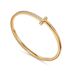 Bracelet jonc à charnière étroite T1 orné de diamants en or jaune 18 carats