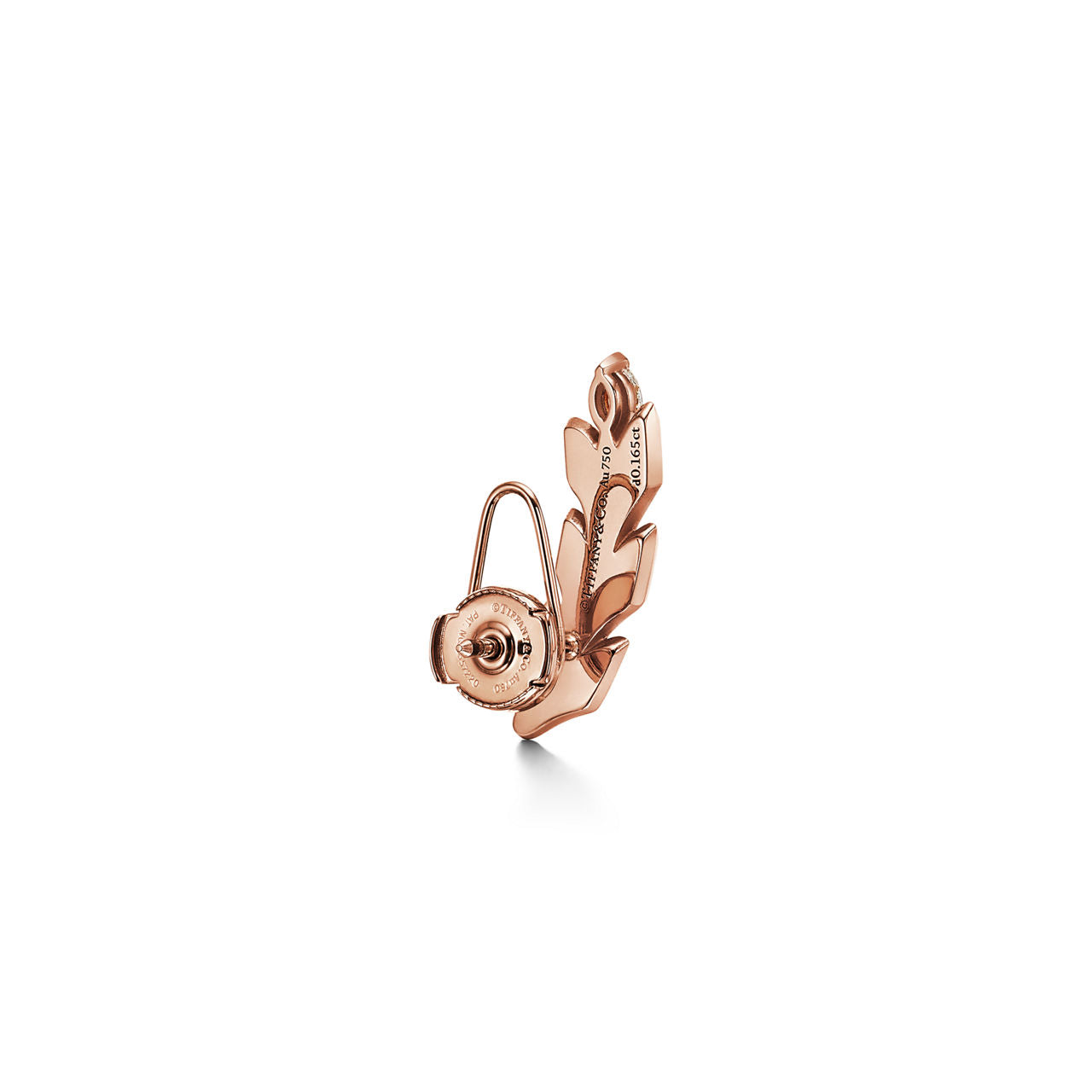 Boucles d’oreilles montantes motif vigne en or rose 18 carats et diamants