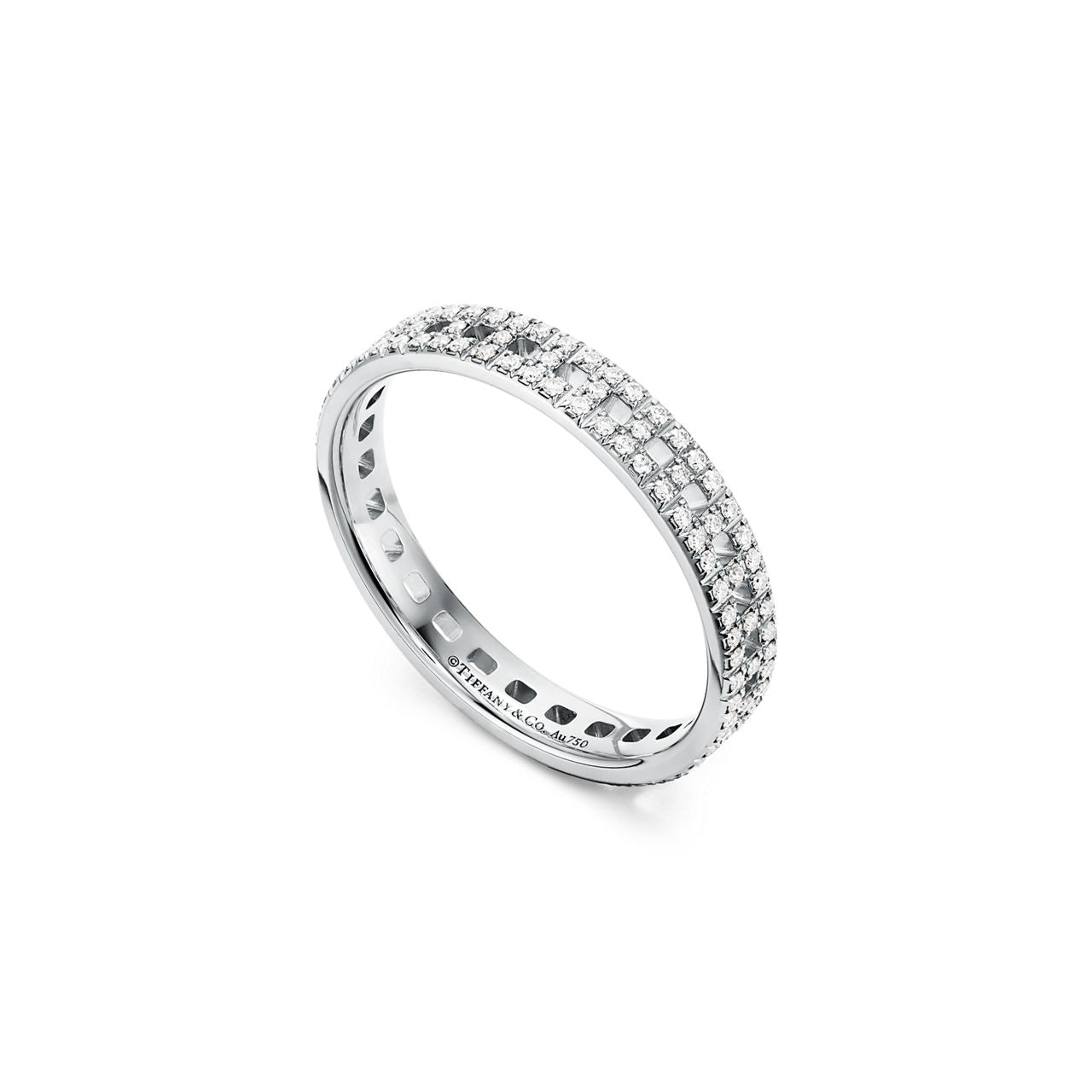 Tiffany T Bague True étroite en or blanc 18 carats et pavé de diamants