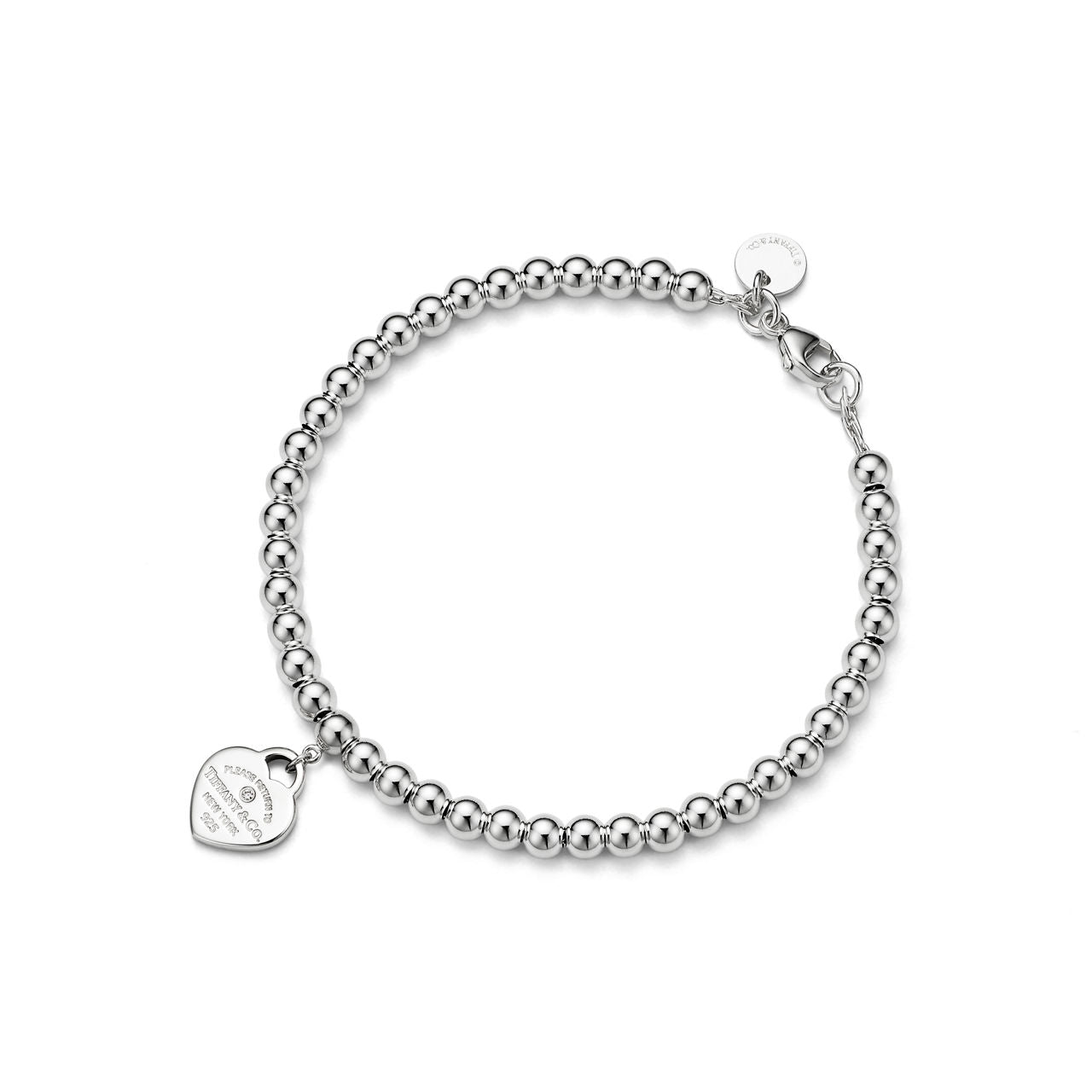 Bracelet de perles Cœur rose mini en argent 925 millièmes et diamant. 4 mm.