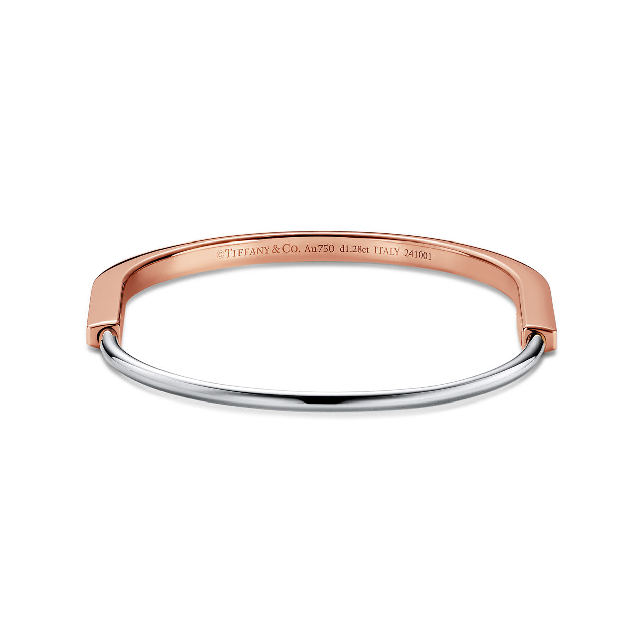 Bracelet jonc étroit en or rose et blanc 18 carats et pavé de diamants demi-cercle